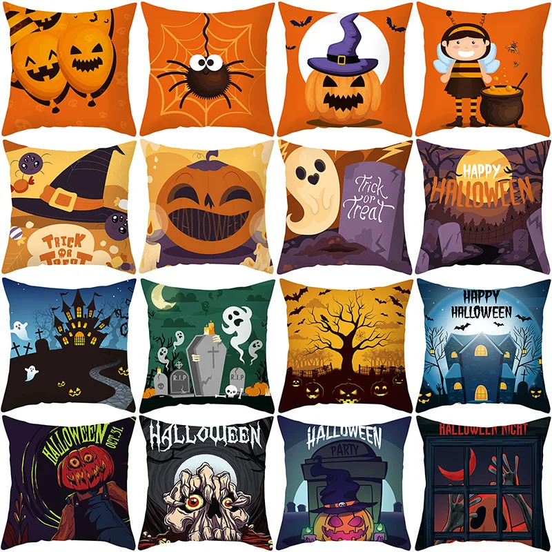 

Home Decor Halloween Pillowcase Bat Ghost Pillowcase Cartoon Pumpkin Happy Halloween Party Supplies 45x45cm funda de almohada