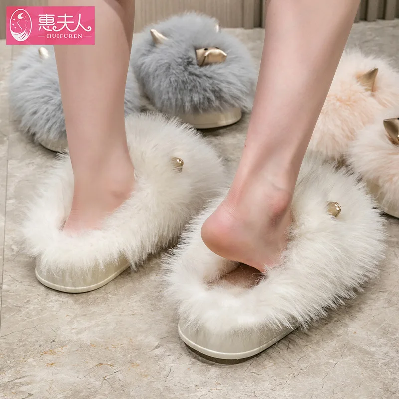 Fluffy slippers female cotton mop 2022 new household indoor thickening bottom anti-slip warm winter cotton slippers couples men