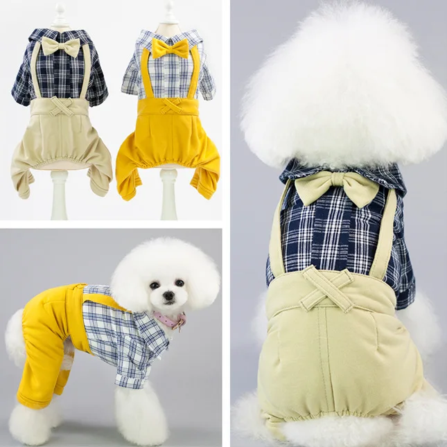 

Fashion Luxury Pet Dog Jumpsuits Teddy Dog New Gentleman Plaid Rompers Dog Costume