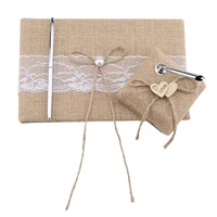 vintage personalized wedding guest book embellished burlap wedding guest book and pen stand in stock