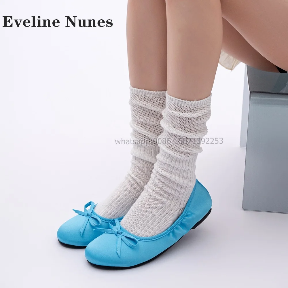 Голубые плиссированные туфли-лодочки с бантом и круглым носком однотонные