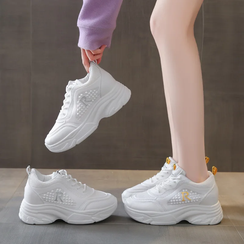 

Кроссовки женские на платформе, повседневные теннисные туфли, толстая подошва, сетчатые, с розами, весна-лето 2023