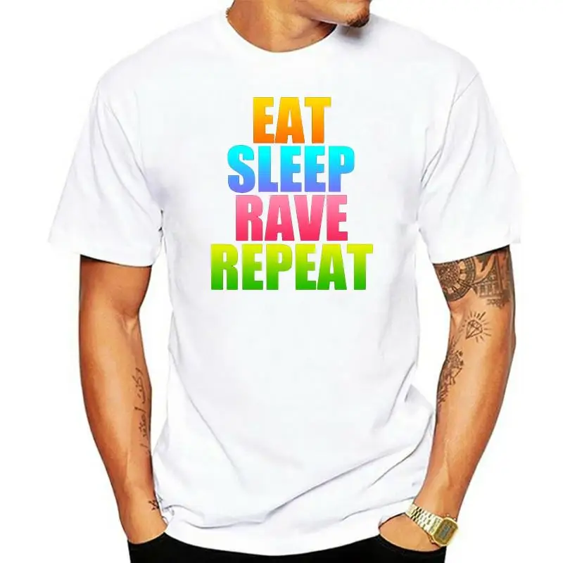 

Футболка мужская с надписью «Eat Sleep Rave Repeat», высококачественные футболки из 2022 хлопка с короткими рукавами, мужская одежда