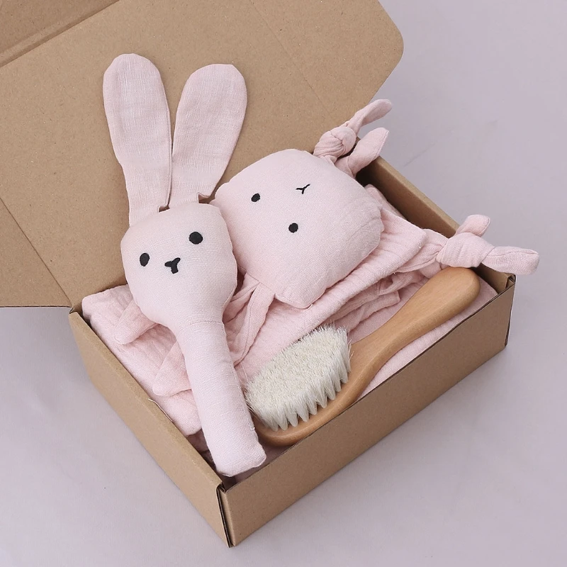 

GXMB 5 шт. квадратный слюнявчик для мытья лица детский слюнявчик для кормления успокаивающее полотенце щетка для волос погремушка-грызунок де...