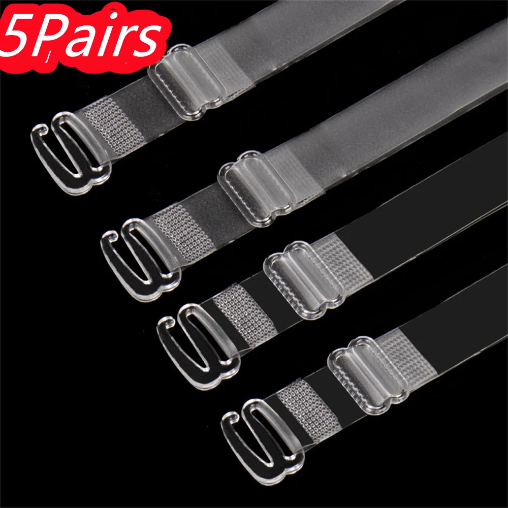 5Pairs Clear Bra Straps Transparent Invisible Detachable Adjustable Silicone Women's Elastic Belt Intimates Accessories 1.8 cm