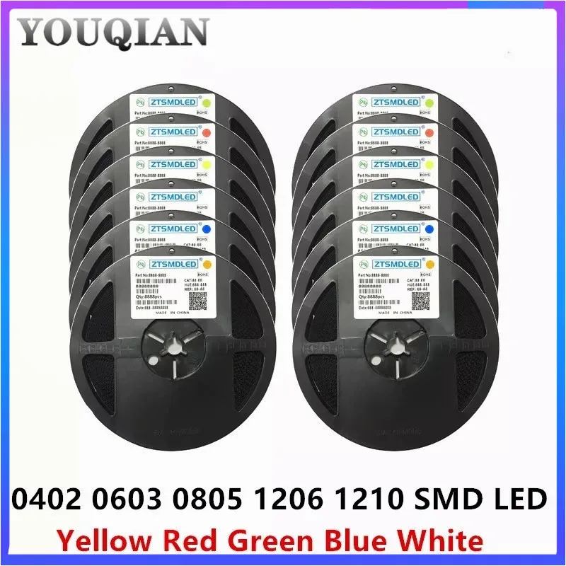 

1 Катушка 0402 0603 0805 1206 SMD светодиодные диоды светло-желтые красные зеленые синие белые 1210 шт. 5000 шт. 4000 шт. 3000 шт.