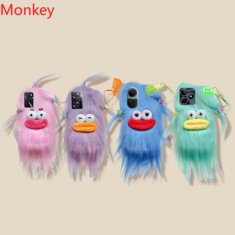 3D корейский Смешной Пушистый Плюшевый чехол для OPPO Reno 11 10 8 7 6 5 4 2 11F 8Z 7Z 6Z 2Z 8T A36 A76 A96
