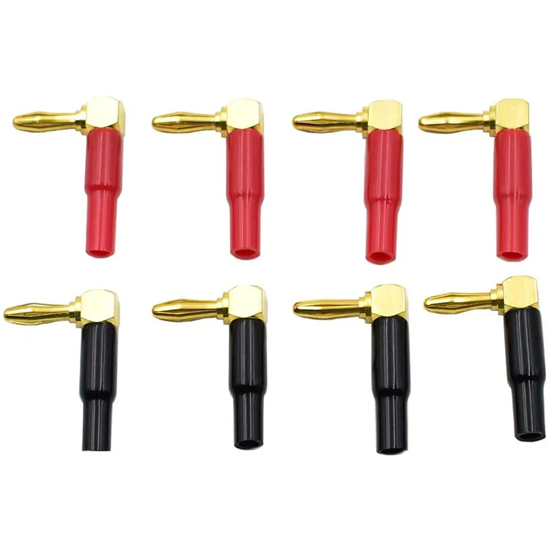 

8Pcs 4Mm Banana Plug Speaker Wires Connector Adapter 24K Gold Plated Screw Type Pure Copper Right Angle Banana Plugs