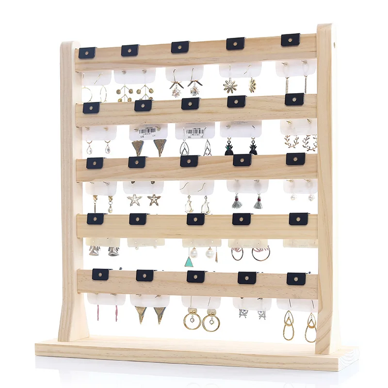 Wooden Earrings Jewelry Display Stand Hook Jewelry Organizer Rack Holder Activity Necklace Ring Display Stand Store Decoration