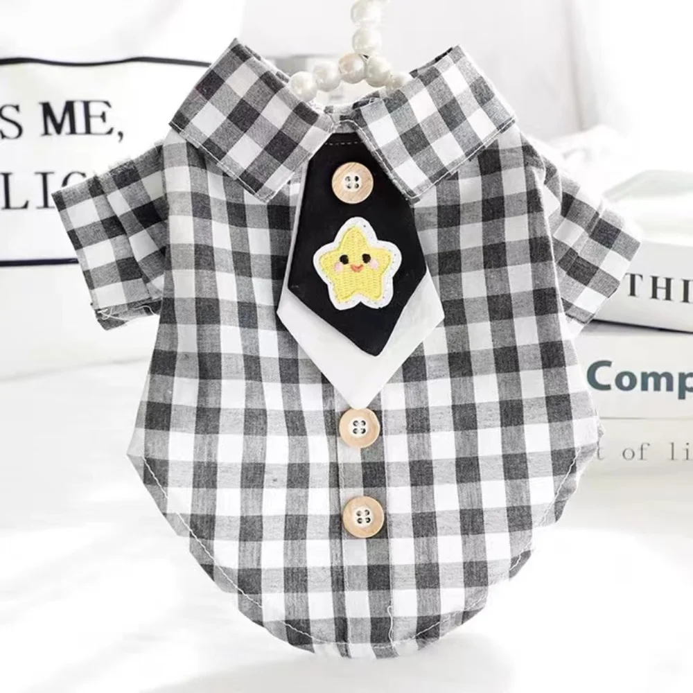 

Puppy Clothes Summer Spring Pet Fashion Plaid Shirt Small Dog Cute Designer Cartoon Cardigan Cat Pajamas Maltese Poodle Yorkie