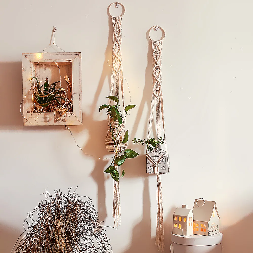 

3PCS Hanging Planter Holder Baskets For Plants Indoor Macrame Wall Hanging Set Boho Chic Balcony Decorations Flower Spot Hanger