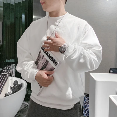 

Men's round neck jcket hoodless spring nd utumn round neck loose trend crck intrsi top pullover jcket