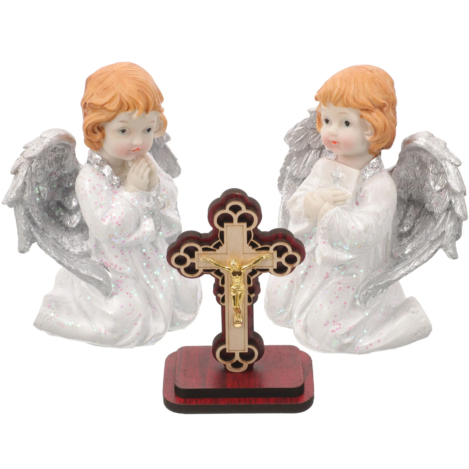 

1 Set Angel Resin Statue Figurine Angel Statue Angels Resin Crafts and Wood Cross Decor