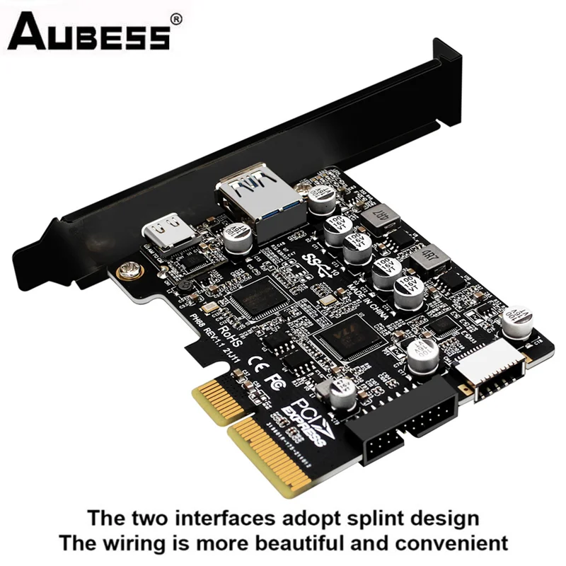 

Плата расширения Aubess с 2 портами PCI-E 4X на USB 3,2 Gen 2 A Тип C, Разъем E 19P/20P, 10 Гбит/с, полная скорость передачи