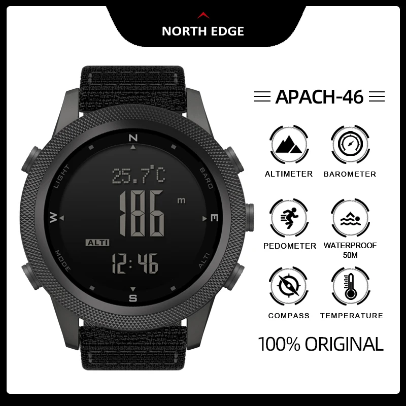 NORTH EDGE APACHE-46 Men Sports Digital World Time Smart Watch Military Army Altimeter Barometer Compass Waterproof 50M