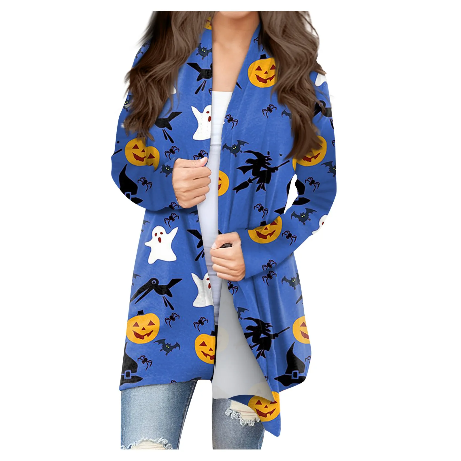 

Women'S Tops Comfortable Halloween Cute Pumpkin Head Printed Full Sleeve Casual Simple Tops Coats Woman Uummatiup Tallurut