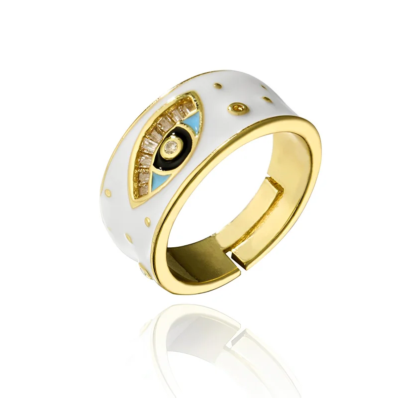 

Oil dripping Stainless Steel Rings For Women Bohemia Evil eyes Enamels Finger Rings Open Adjustable Ring Fashion Jewelry Gifts