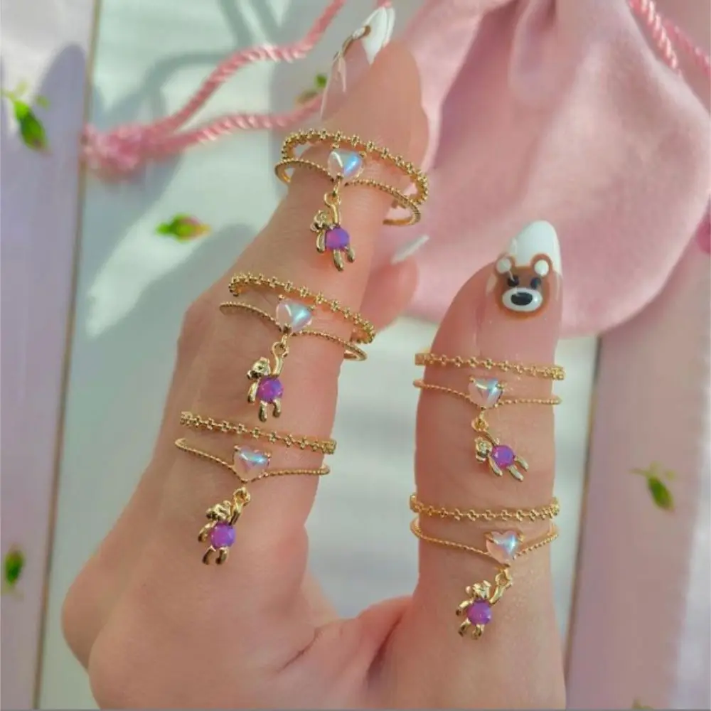 

Fashion New Love Bear Zircon Ring Birthday Gift Jewelry Maiden Ring