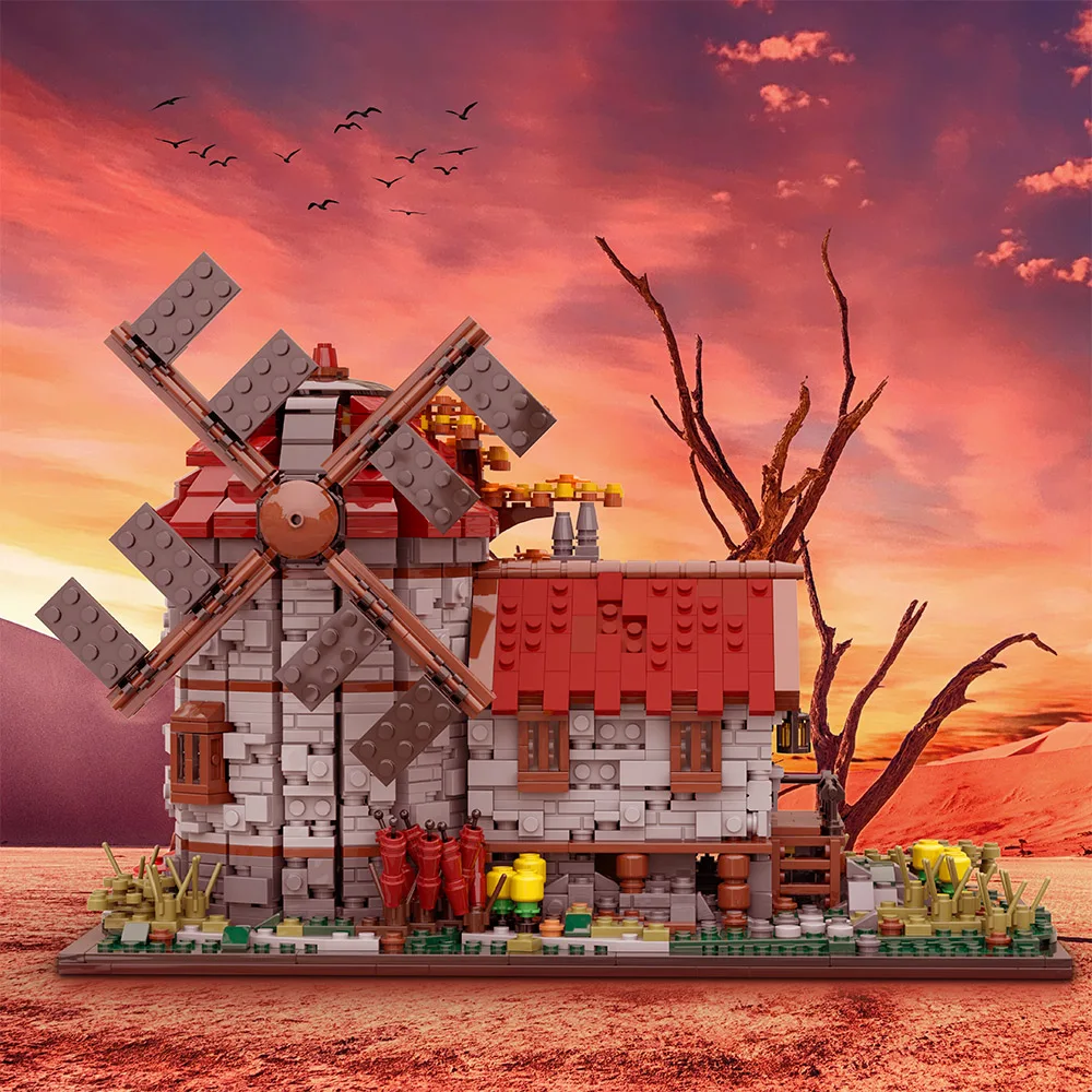 

Средневековая ветряная мельница модульная архитектура Набор строительных блоков Цветочное дерево дом деревня ферма кирпичи модели игрушки для детей Подарки