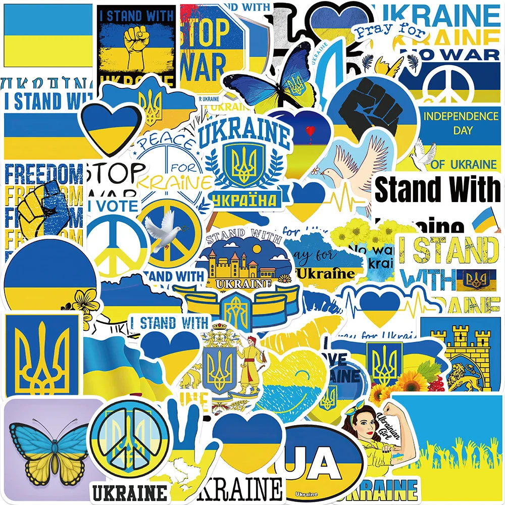 10/50Pcs Blue Yellow Ukraine Peace Stickers National Flag Suitcase Luggage Laptop Skateboard Kids Gifts Toys |