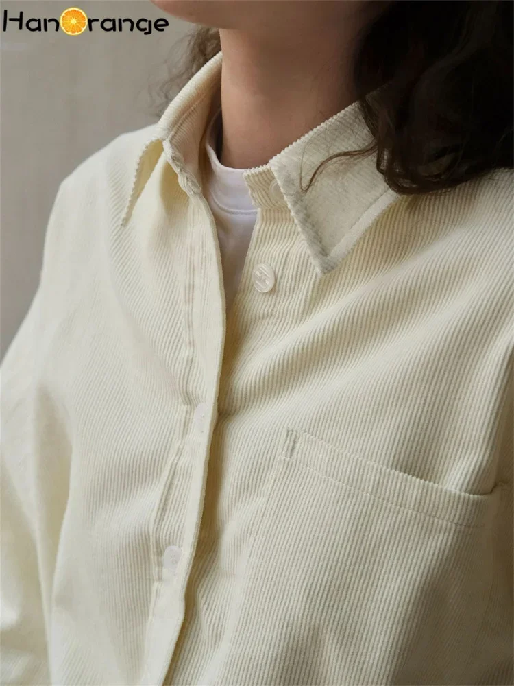 HanOrange 2024 осень-зима модная Вельветовая рубашка Женский мягкий толстый свободный
