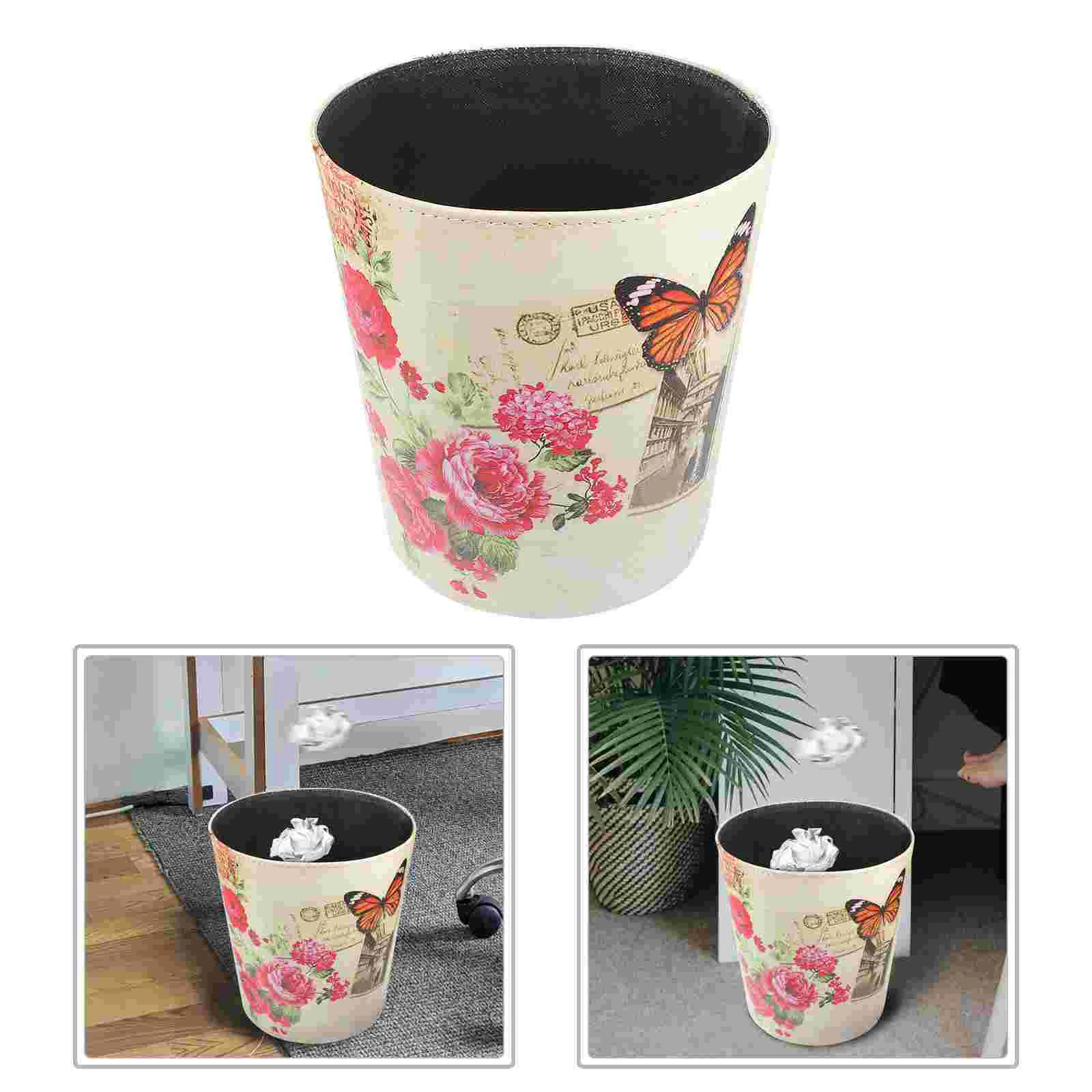 

Can Trash Waste Garbage Bin Container Bucketbasket Storage Kitchen Vintage Style Bathroom Paper Wastebasket Bedroom Retro Pu