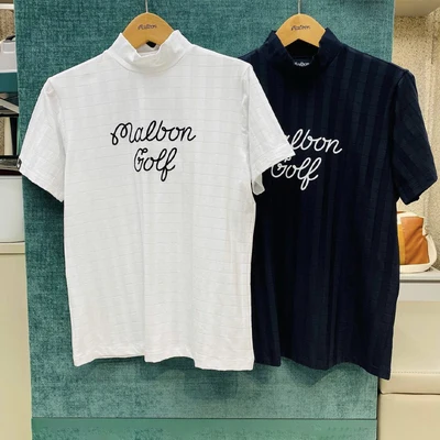 

MALBON golf ladies letter stripe short-sleeved T-shirt summer ice silk breathable simple slim turtleneck top