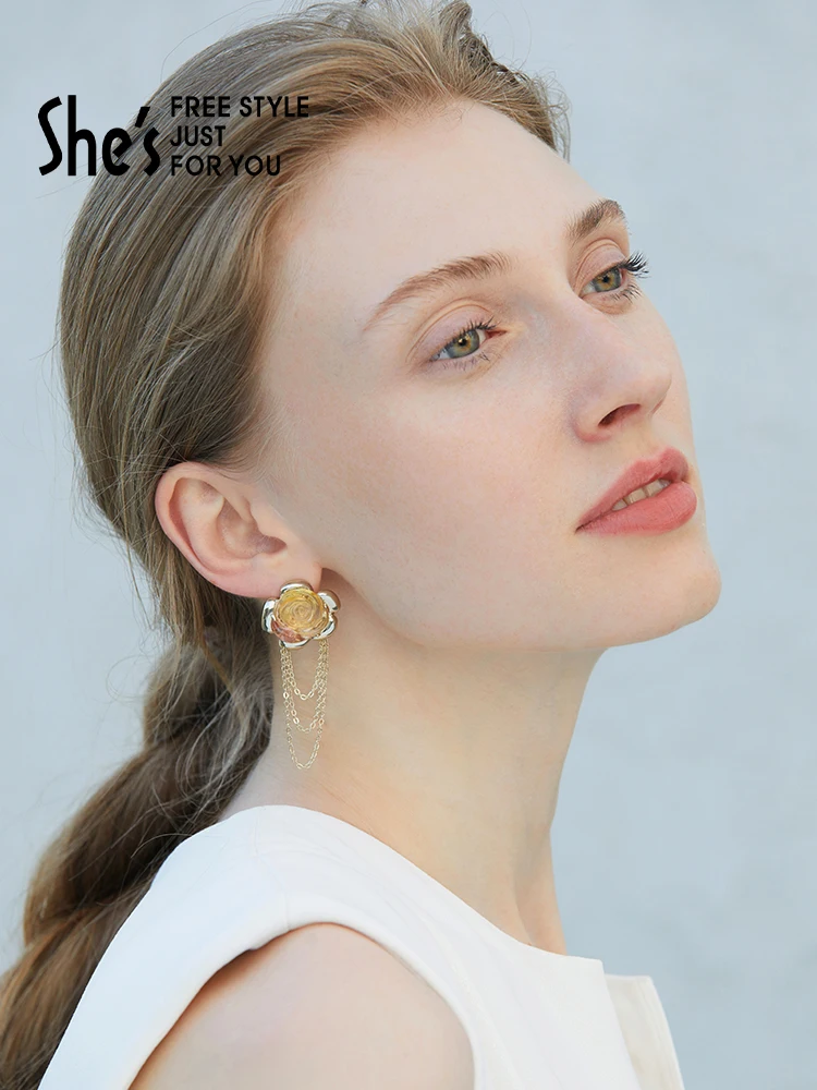 Huishes Qianzi X Guo Bingxin Artist Joint Романтические серьги с цветком розы Высококачественные