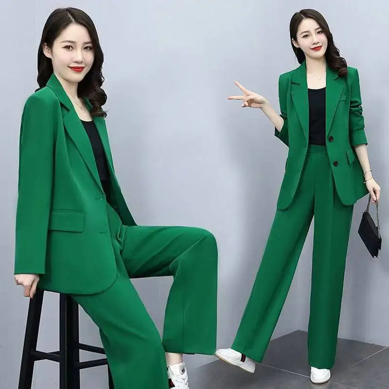 2023 New  Casual Suit Jacket Pants Two-piece Women's FashionLoose Blazers Trousers Set Female  Professional Wear