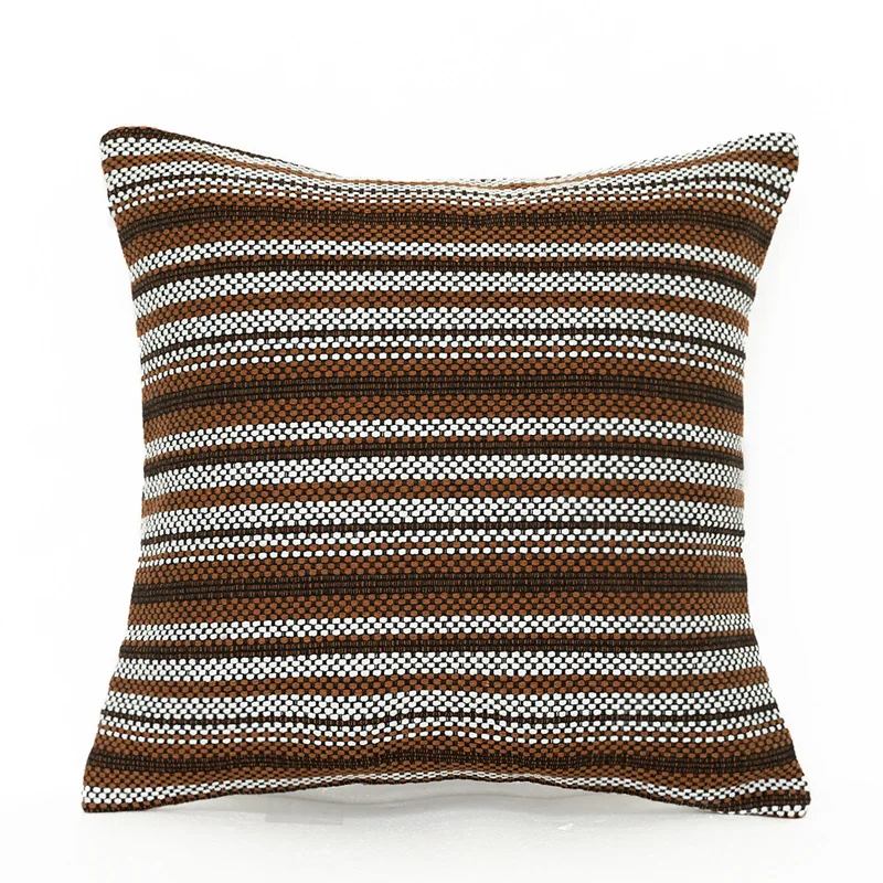 

Luxury Duplex Thicken Cotton Linen Feel Brown Stripe Modern Home Sofa Cushion Cover Pillowcase Without Core Living Room Bedroom