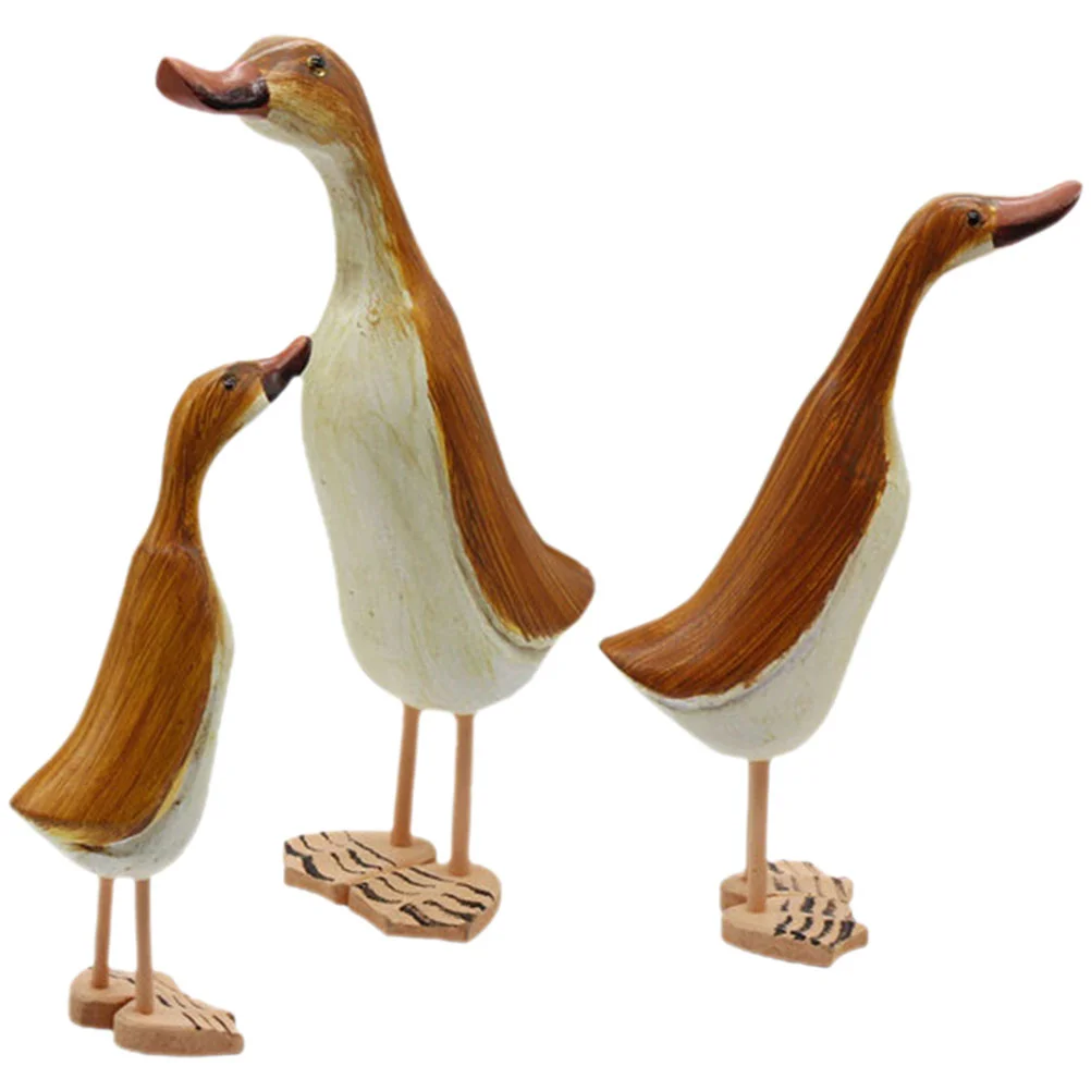 

3 pcs Wood Animal Figurine Small Animal Statue Desktop Animal Sculpture Wood Duck Figurine