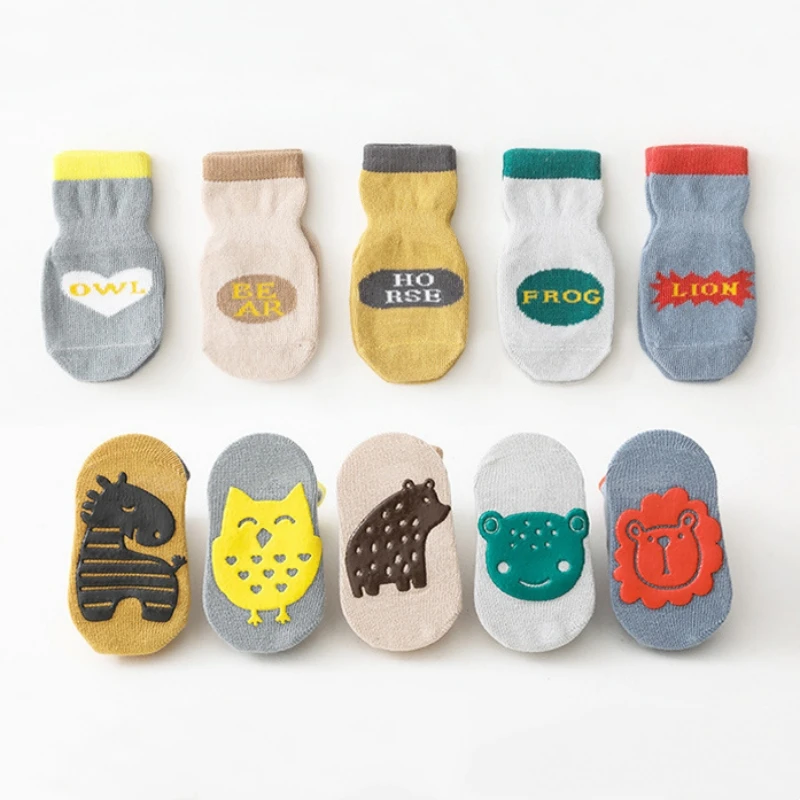 Cotton Baby Boys Girls Socks Rubber Slip-resistant Floor Socks Cartoon Animal Infant Kids Socks Spring Autumn Trampoline Shoes