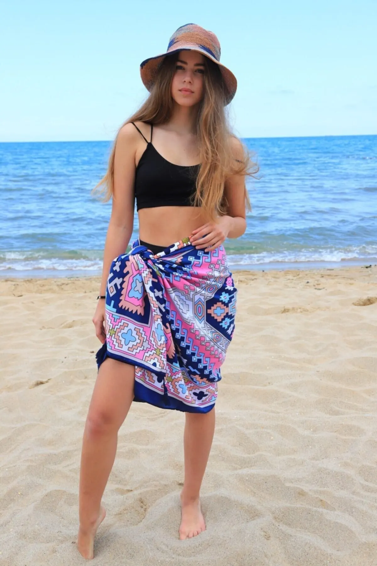 

Women's Pareo Rug Pattern Swimwear Cover Up Dress Sexy Tunic Suit Beachwear Female Beach Bikini Cover Loose Mini Dress