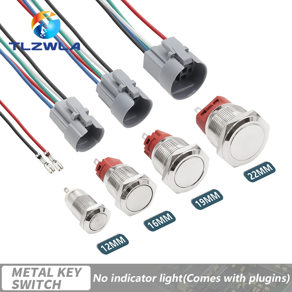 

12/16/19/22mm Waterproof Metal Push Button Switch LED Light Momentary Latching Car Engine Power Switch 12V 24V Red Blue
