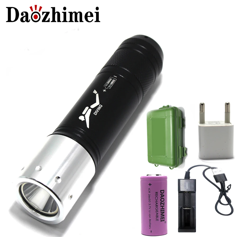 

Underwater LED Diving Flashlight Waterproof XM-L T6 Aluminum Body Torch Light Lamp AAA/18650/26650 Battery Operated 3 Mode Hand