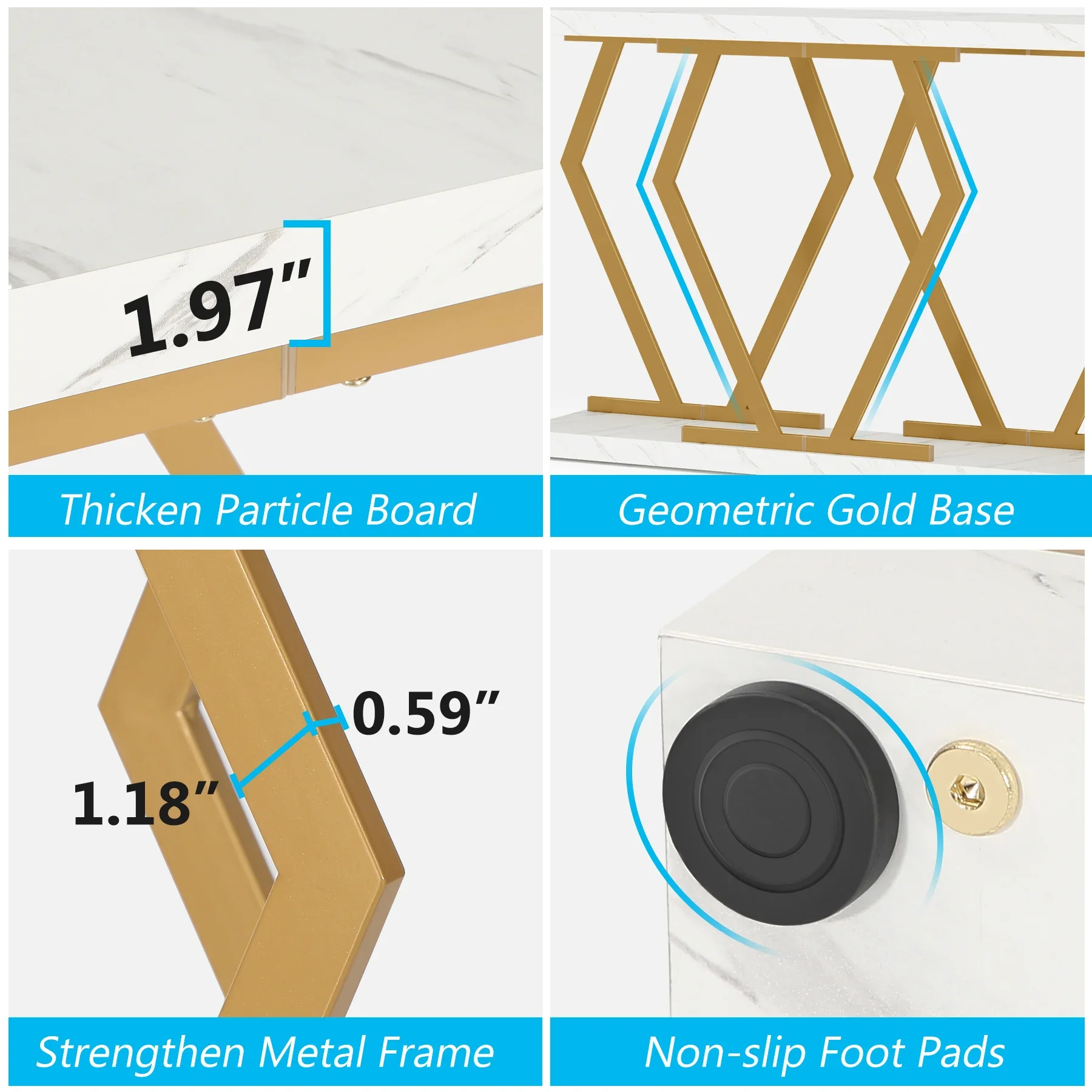 70 9 дюймовый сверхдлинный Диванный стол белый и золотой консольный с столешницей