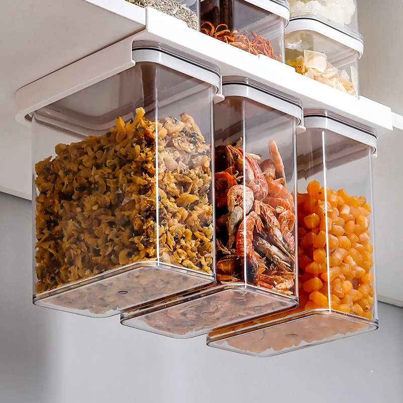 

Food Storage Containers For Kitchen Organization Plastic Sealed Cans Kitchen Storage Box with Rack