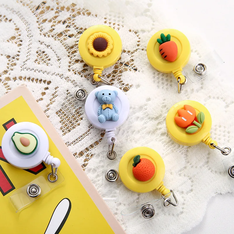 

New Cartoon 60cm Silicone Flowers Fruit Retractable Badge Reel Student Nurse ID Name Card Badges Reel Key Holder Keychain Gifts
