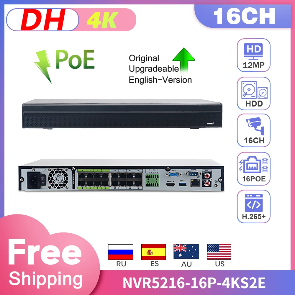 

Original DH NVR Reader 16CH 4K CCTV Recorder 16POE NVR5216-16P-4KS2E Network Video Surveillance Face Detect Tripwire Intrusion