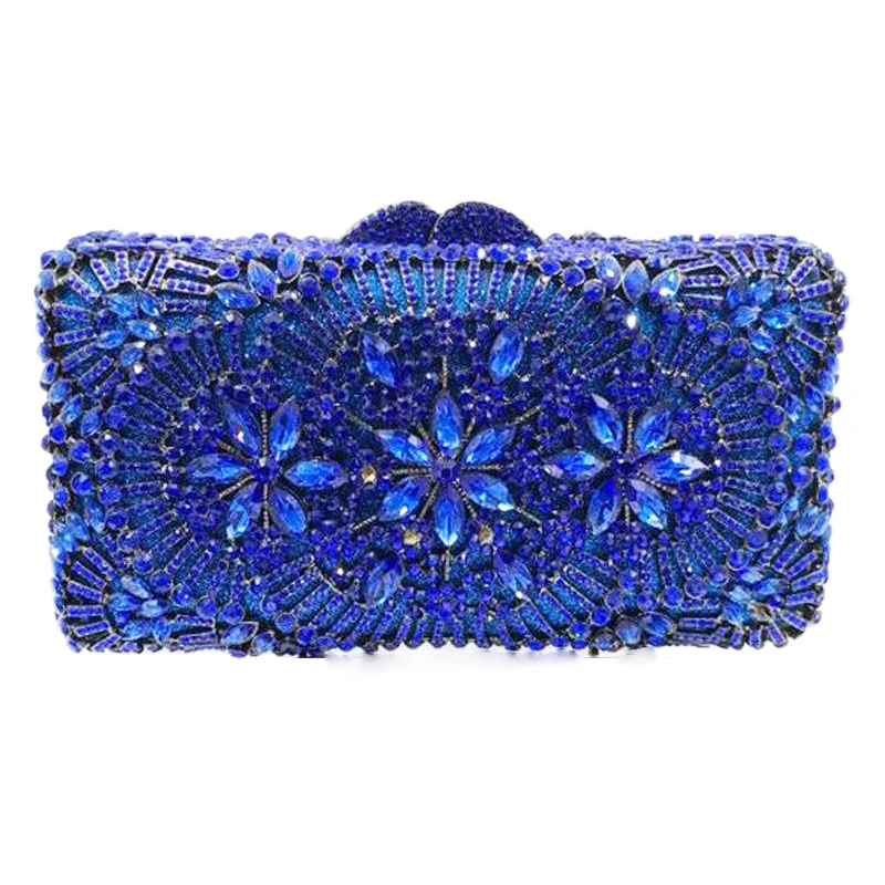 

WHTUOHENG Navy Blue Evening Crystal Rhinestone Party Dinner Purses Luxury Banquet Floral Diamond Phone Clutches Mini Minaudiere