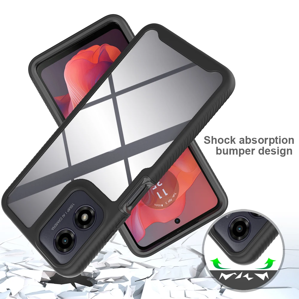 Прозрачная гибридная Броня 3 в 1 Противоударная защита для Moto E14 G24 G04 G04S прочная
