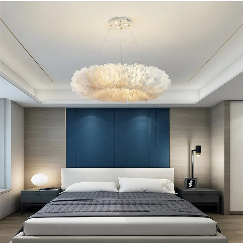 

Artpad Nordic Pendant Lights Natural Swan Feather Droplights Bedroom Living Room Suspension Wedding Decor Romantic Lighting E27