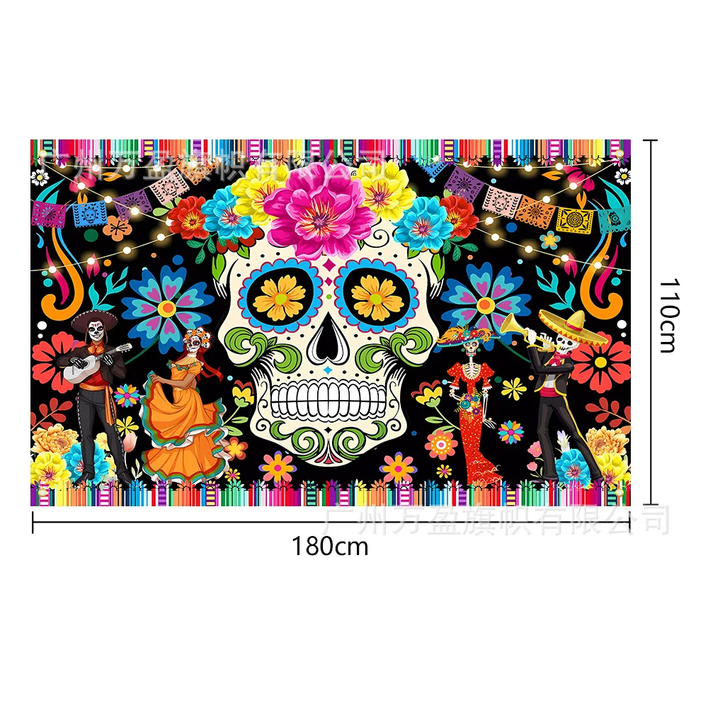 

Мексиканский день мертвецов фон ткань ужас Тема Фотография подвесной флаг баннер Хэллоуин красочный череп украшение