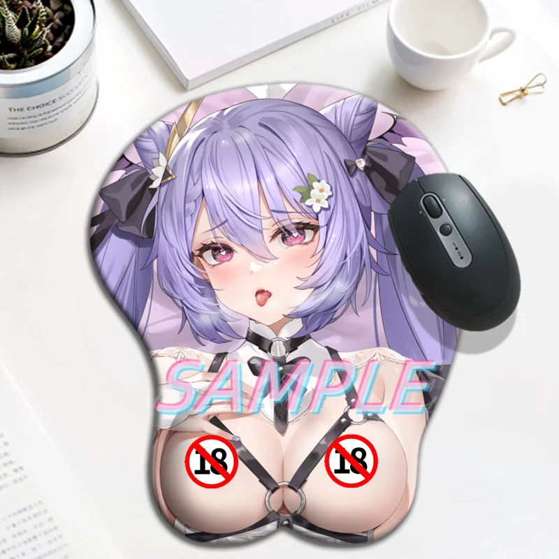 Коврик для мыши Genshin Impact Keqing 3D Oppai, милый игровой коврик для мыши в стиле аниме, силиконовый гелевый коврик для груди