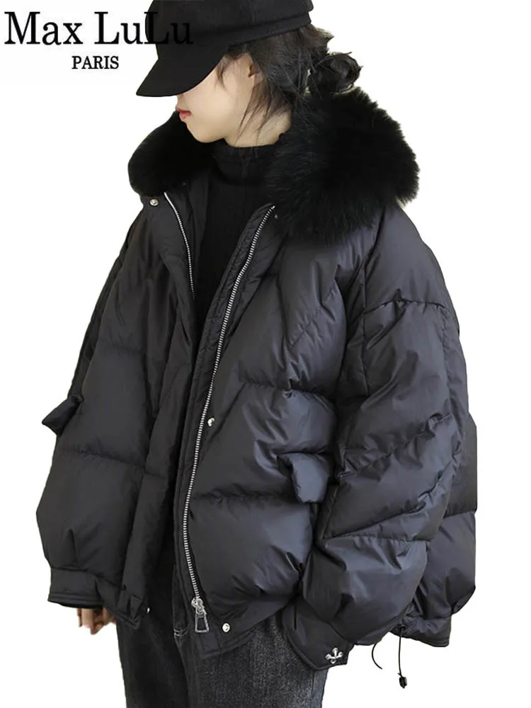 Max LuLu European Fashion Ladies Winter Coats Thicken Warm Outerwear Real Fur Collar Down Jackets Womens Vintage Luxury Parkas
