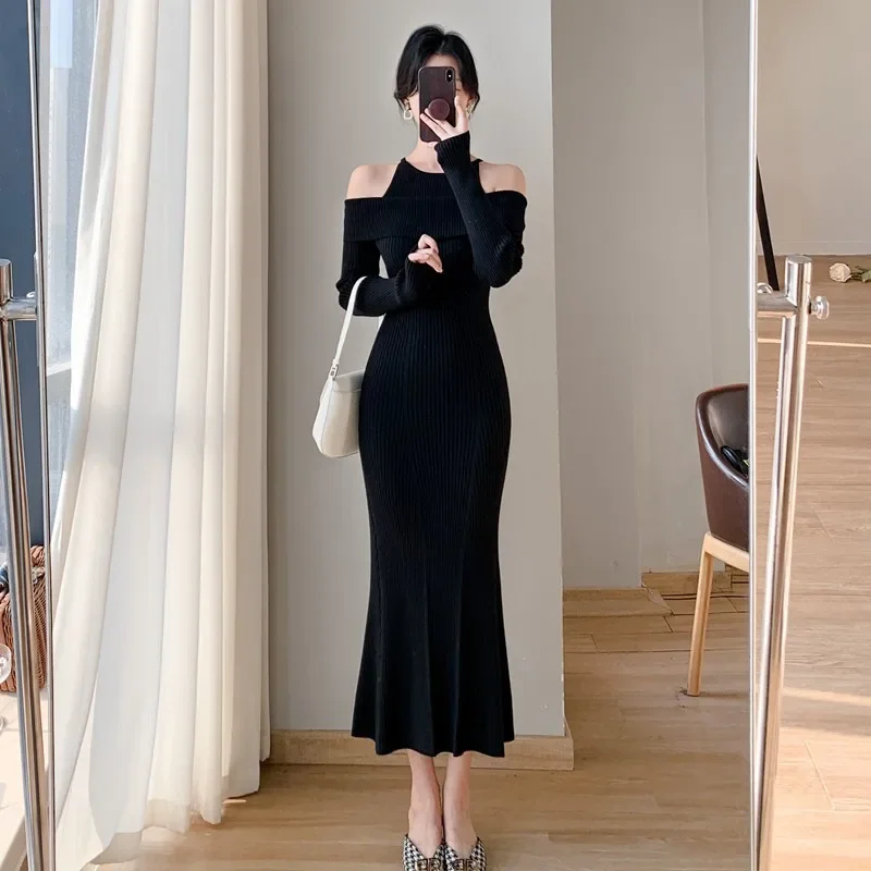 Женское трикотажное платье-свитер с юбкой рыбий хвост