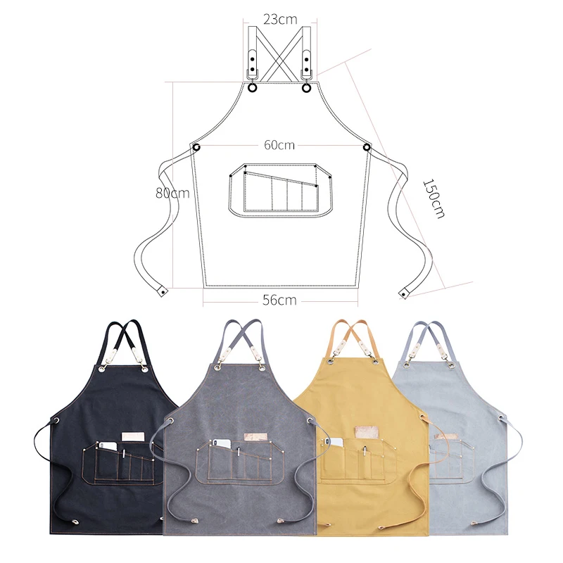 

Canvas Apron Factory Sale Unisex Workwear For Men Bib Adjustable Cooking For Woman With Tool Pockets Kitchen Aprons Custom Logo