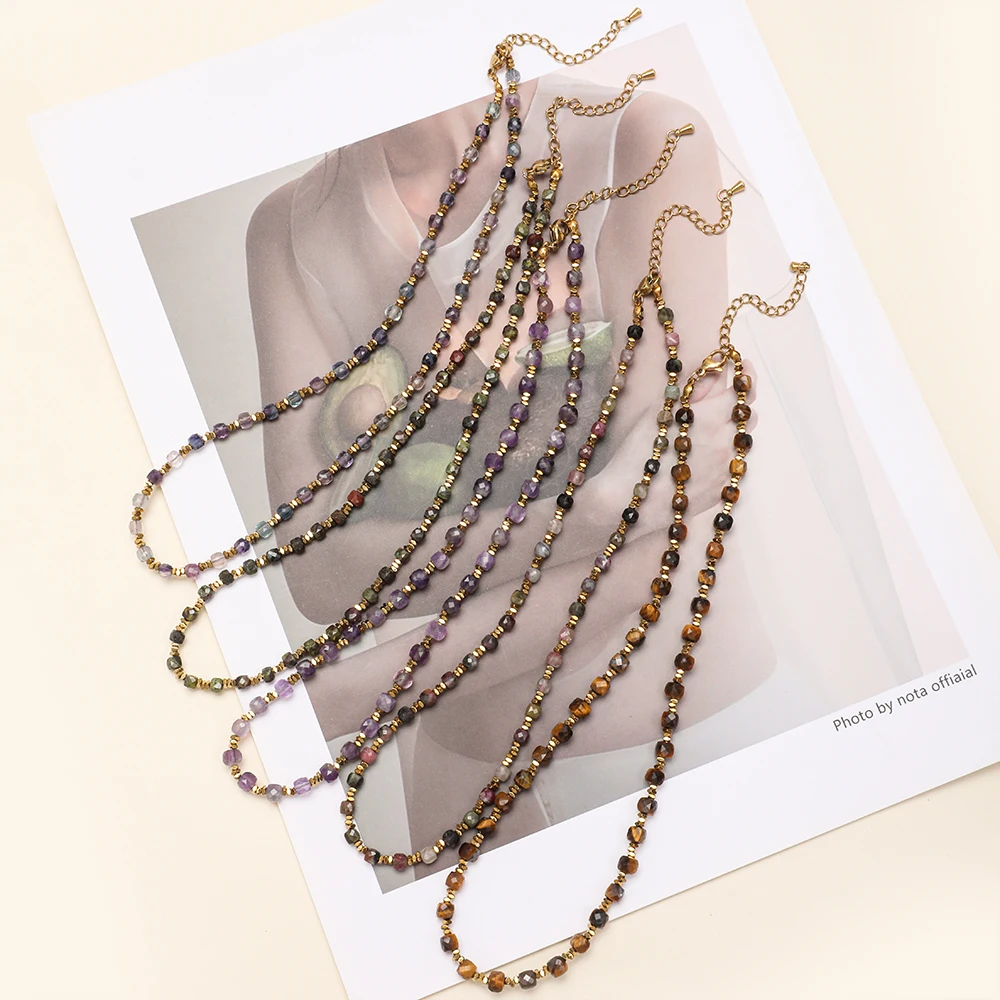 Ожерелье ZMZY с ограненным аметистом 4 мм Женское из натуральных камней и бисера