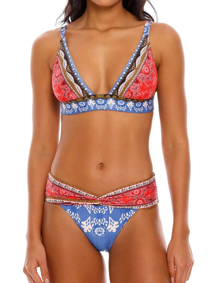 

Красный ретро купальник из двух частей контрастный дизайн сексуальный бикини купальник 2023 для женщин