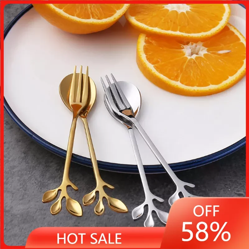 

Creative Stainless Steel Spoon Branch Leaves Spoon Fork Coffee Spoon Christmas Gifts Kitchen Accessories Tableware Decoration